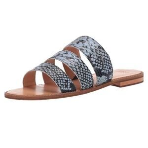 NIB Frye Women's Blue Snake Print Evie 3 Band Slide Flat Sandals Size 5.5M